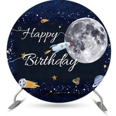 Aperturee - Rocket Stars Moon Galaxy Round Birthday Backdrop